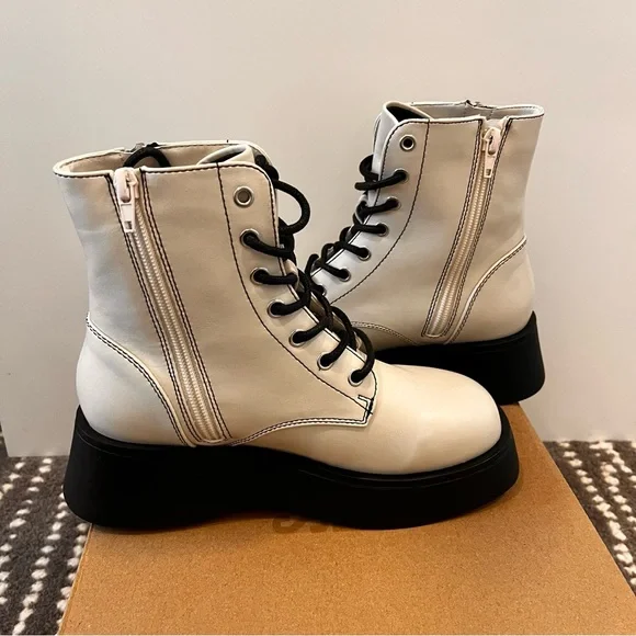 Steve Madden Girls 2 Combat Boots Shoes Figaro Bone Zipup Platform Laceup NIB - Picture 3 of 6
